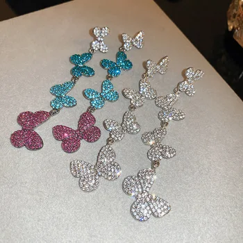 Gyönyörű teljes kristály pillangó medál fülbevaló Négy nagy kis pillangó lóg fülbevaló nőknek Elegáns ékszer ajándék
