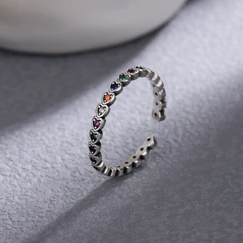 S925 sterling ezüst gyűrű gyémánt szerelmi gyűrű szivárvány cirkon nyitott gyűrű design női luxus budoár méz szín nyitott ékszer