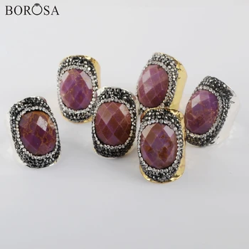 BOROSA 5Db arany színű gyűrű természetes Sugilite köbös cirkónium gyűrű divatos strasszos gyűrűk nőknek ékszer ajándékok JAB973