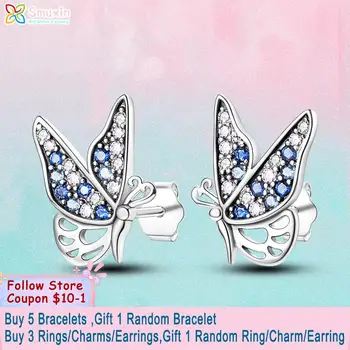 Smuxin 925 Sterling ezüst csapos fülbevalóJégkék pillangó korongos fülbevaló Cubic cirkónium fülbevaló női fülbevaló