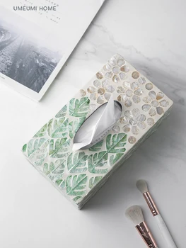 Gyönyörű luxus természetes héj dekoratív szövetdoboz borító tartó Nappali dohányzóasztal díszek Home Creative papírdoboz