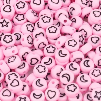 4*7mm rózsaszín színű csillag hold virág szív akril gyöngyök kerek lapos laza távtartó gyöngyök kézimunkához ékszerek készítése barkácskarkötők