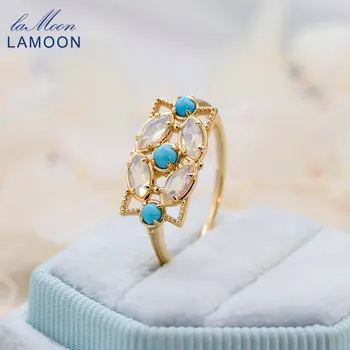 LAMOON drágakő gyűrű természetes opál türkiz vintage üreges gyűrű nőknek 925 sterling ezüst arany Vermeil ékszer kiegészítők