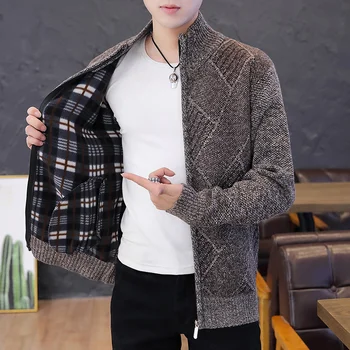 Téli vastag férfi kötött pulóver kabát Divat koreai stílusú ruházat Teljes cipzáras hosszú ujjú Cardigan Oversize 2024 ősz