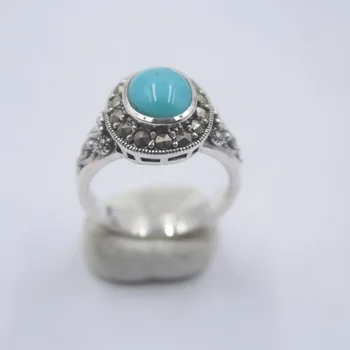 Natural Blue türkiz gyűrű női S925 sterling ezüst négyzet alakú gyűrű Istennő napi ajándékokhoz US 7-10 Charm gyűrű