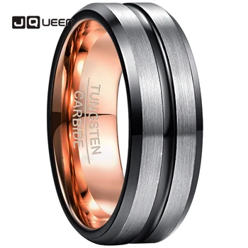 8mm volfrámkarbid gyűrű galvanizált RoseGold belső gyűrű+ fekete kúphorony/acél matt felületű volfrámacél gyűrű