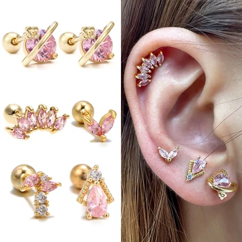 1db Aranyos cirkon fülcsapos fülbevaló nőknek rózsaszín kristálykorona Tragus Helix fülbevaló testékszerek 2023 Lány ajándékok KDE091