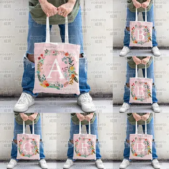 fehér 26 betű elegáns csipke öko vászon rózsaszín esztétikus táska összecsukható bevásárló szupermarket nagy kapacitás nőknek készült