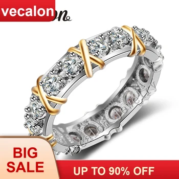 Vecalon 3 szín Gem AAAAA cirkon Cz eljegyzési jegygyűrű nőknek 10KT fehér sárga arany töltött női gyűrű