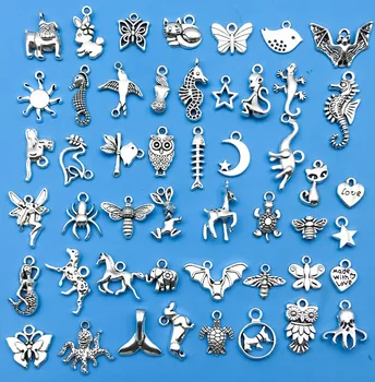 Mix 50db/készlet cinkötvözet Antik ezüstös állat Styling Charms DIY vintage karkötő medál nyaklánc kiegészítők Ékszerkészítés