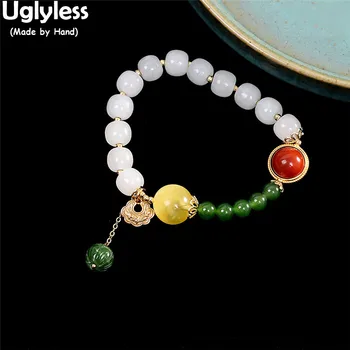 Uglyless rugalmas kötél állítható Multi Treasure Gemstones karkötők Női Természetes jáde jáspis Amber achát karkötők 925 Ezüst
