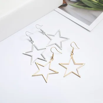 New Trendy Simple Hollow Out Gold Color Star Dangle fülbevaló nőknek Pentagram csepp fülbevaló party ékszer kiegészítők