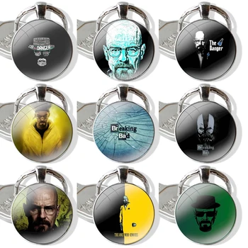 Heisenberg Breaking Bad medál Autó kulcstartók Kézzel készített üveg Cabochon kulcstartó Divat Rajzfilm Design Kreatív