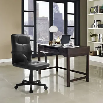 Csomózott bőr középháttámlás irodai szék, fekete, állítható magasság