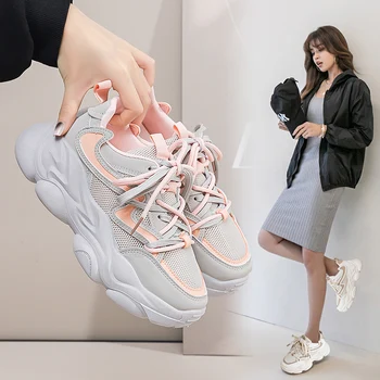 Damyuan Hálós női tornacipők Könnyű futócipők Kényelmes sportcipők Kocogás Tenisz Feminino alkalmi fűzős lapos cipők