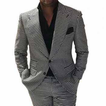 Új Houndstooth vőlegény férfi öltöny 2023 Tuxedos Slim Fit 2 részes férfi ruházat blézer nadrággal kockás férfi öltöny esküvőre