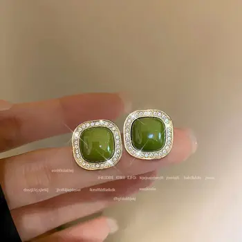 Koreai divat Friss avokádó zöld geometrikus csillogó gyémánt fülbevaló Kiemelkedő női romantikus esküvői emlékajándék