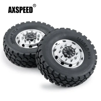AXSPEED 2Db fém első kerékagy keréktárcsák +2Pcs 30mm széles fekete gumi gumiabroncsok Tamiya 1/14 RC pótkocsi vontató 6x6 alkatrészek