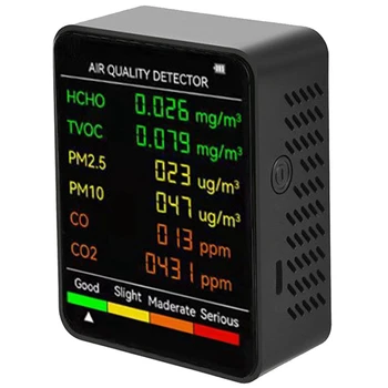 2X 6 In 1 PM2.5 PM10 HCHO TVOC CO CO2 levegőminőség-érzékelő CO CO2 formaldehid monitor irodai levegőminőség-teszter, fekete