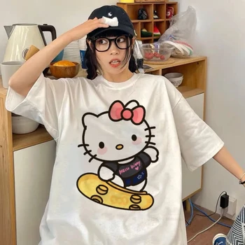 Sanrio Hello Kitty póló Női anime pólók Kawaii rajzfilm alkalmi ruhák Harajuku túlméretezett utcai ruházat Y2K felsők Grunge
