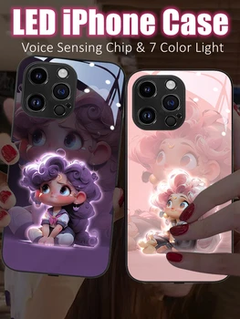 Gyönyörű hercegnő LED fényben izzó világító edzett üveg telefontok iPhone 11-hez 12 13 14 15 X Xs Xr Mini Pro Max Plus