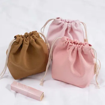 16*14*6cm Kis húzózsinóros táskazsebek Hordozható vászon kozmetikai táskák Női utazási tároló táska Pamut táska Ékszer táska