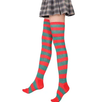 JK női cosplay harisnya piros zöld csíkok Lolita hosszú zokni térd felett comb magas zokni női kompressziós zokni