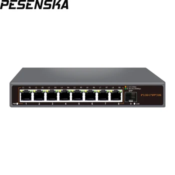 PESENSKA 9 portos 2,5G Ethernet kapcsoló felügyelet nélkül 8 * 2,5 G + 1 * 10G Base-T SFP foglalattal 60 Gbps kapacitás ventilátor nélküli fém falra szerelhető