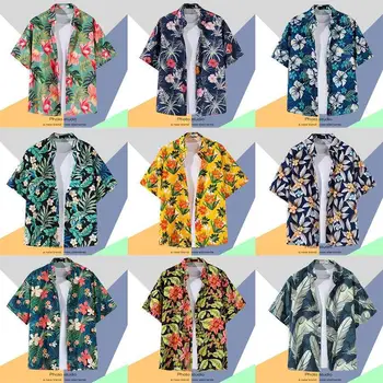 Hawaii nyomtatott rövid ujjú ing kubai divatos férfi és női klasszikus többszínű, laza mintás tengerparti felső ing