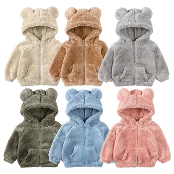Baba télikabát puha plüss sűrített kabát fiúnak lány Cartton medve fül kapucnis kabátok bárány gyapjú gyermek ruházat pulóver