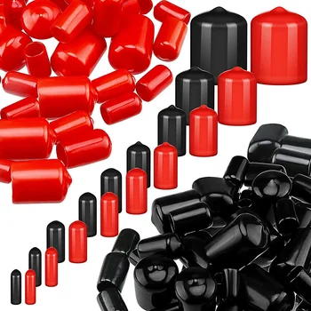 156 darab rugalmas zárósapkák csavaros gumi menetvédő fedél 9 méretben 2/25 és 4/5 hüvelyk között (fekete, piros)