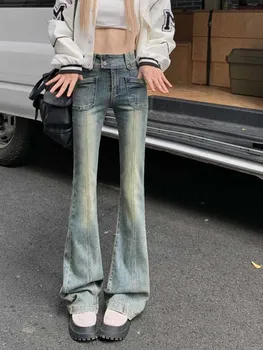 Y2K Flare Jeans Aesthetic Retro 2000-es évek Aranyos farmer farmer nadrág Streetwear Divat Harajuku alkalmi sztreccsnadrág