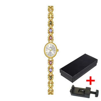 Női vízálló óra Luxus retro ovális színes kincses szivárványlánc kvarc acélszalagos óra feleségnek ajándék óra