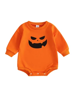 Újszülött baba Halloween jelmez tök Romper hosszú ujjú jumpsuit csecsemő fiú lány ruha Crewneck pulóverrel