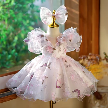 Princess Pageant rózsaszín ruha kislányoknak tüll rövid estélyi ruhák esküvői koszorúslány gyerekek aranyos parti ruhák gyerekek Eid