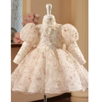 High-end gyermek hercegnő estélyi ruha Hosszú ujjú gyöngy flitter design Esküvő születésnapi keresztelő Eid party lány ruha A3163