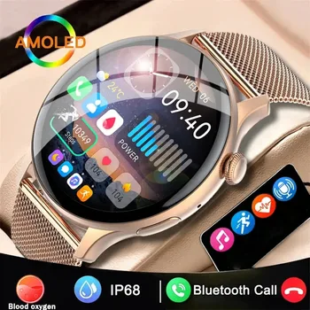 2024 Új Smartwatch Women 466*466 AMOLED képernyő Mindig jelenítse meg az időt Bluetooth hívás Egyéni tárcsás sport intelligens óra nőknek Férfiak