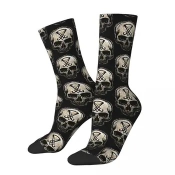 Vicces őrült zokni férfiaknak Sigil Of Lucifer Hip Hop Harajuku koponya varrat nélküli mintás fiú legénységi zokni alkalmi ajándék