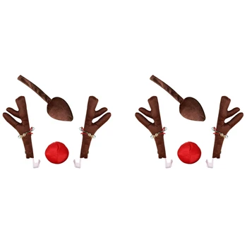 2X Rénszarvas dekorációs jármű orrszarv jelmez szett Rudolf karácsonyi rénszarvas agancs piros orrdíszek jávorszarvas agancs