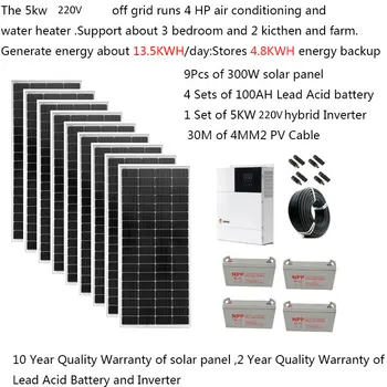  napelem készlet komplett 5000 W-os 220 V-os 110 V-os akkumulátor MPPT hibrid inverteres growatt off-grid rendszer 4HP légkonditonáló farm villa