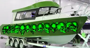 Törzsi koponyahajó matrica, 3D kalóz koponya vízi jármű grafika, színes motorcsónak koponyák autóipari vinil csomagolások, kalóz koponya