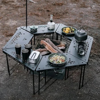 Többfunkciós összekötő asztal Rozsdamentes acél hordozható kültéri étkezőasztal Alumíniumötvözet dohányzóasztal Kirándulás Piknik bútorok