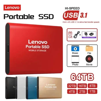 Lenovo hordozható SSD merevlemez Külső USB 3.1 szilárdtestalapú merevlemez 64TB nagysebességű tárolóeszköz laptopokhoz/asztali számítógépekhez / Mac-hez
