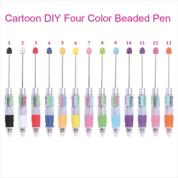 13db Új 4 színű utántöltő gyöngyös golyóstoll DIY gyöngyözhető tollak Diák írószerek műanyag ajándéktoll Iskolai irodai toll kellékek