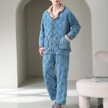 Férfi őszi téli korallgyapjú pizsama meleg hálóruha szett meleg vastagon háztartási ruha öltöny férfi pizsama hosszú ujjú otthoni viselet