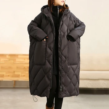 Nők 2023 Tél Ősz Fehér kacsa pehely kabátok Divat kapucnis hosszú kabát Női laza kabát Alkalmi hosszú kabát felsőruházat