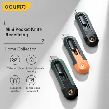 Deli Mini zsebkés нож Protable használati késes dobozvágó automatikusan visszahúzható továbbfejlesztett elülső önzáró SK5 pengés irodaszerek