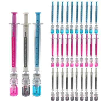 30Pcs fecskendő gél toll szimuláció kiküszöböli a vírus injekciós fecskendő alakját Fekete tinta aláírás toll vakcina toll
