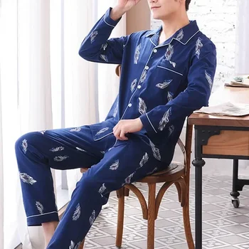 készletek Ujjas férfi társalgóruha felső nadrág hálóruha pizsama felsőruházat hosszú plusz őszi pamut szabadidő téli méret puha egyszerű