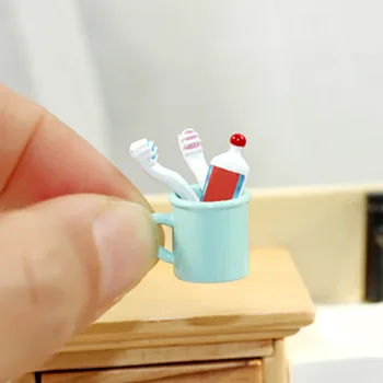 1/12 Babaház miniatűr fogkrém fogkefe szimuláció Gargle Cup modell játékok mini dekorációhoz Babaház kiegészítők